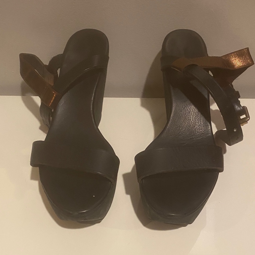 Acne Black and Bronze Platform Sandals